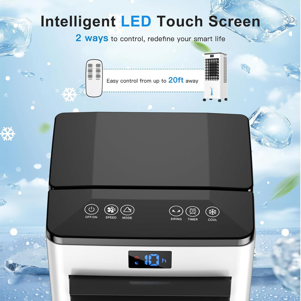Portable Air Conditioners, 4-IN-1 Evaporative Air Cooler, Portable AC Unit w/ 4 Modes & 3 Speeds, Swamp Cooler w/ 12H Timer & Remote, Fast Cooling Room Air Conditioner for Bedroom Home Office Garage