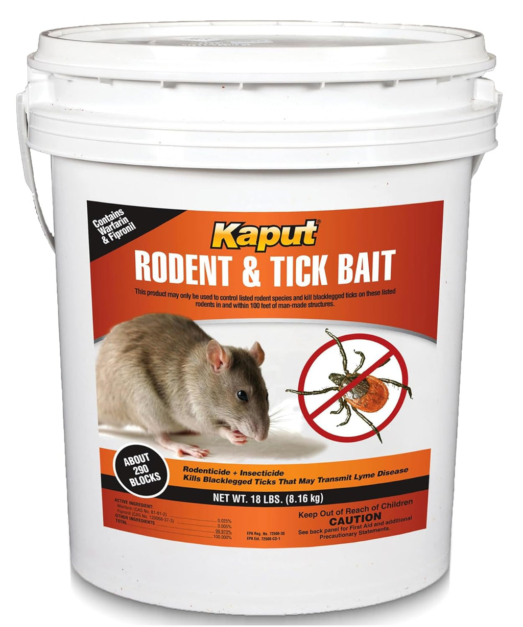 Kaput Rodent & Tick Bait Blocks  Powerful Warfarin & Fipronil Rat Bait Blocks for Rat Control and Their Blacklegged Ticks - Epa Approved Rodent Killer for Long-Lasting Protection (18 lbs)