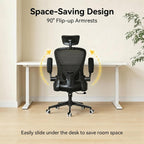 Office Chair with Adjustable Lumbar Support & Flip-Up Armrests -Ergonomic High Back Computer Desk Chair with Thickened Seat Cushion, Rolling Wheels for Home/Office Study Work (02H-Black)