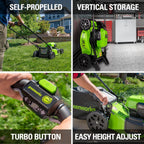 Greenworks 48V (24V x 2) 21" Cordless Battery Self-Propelled Mower & 320 CFM Blower Combo Kit w/ (2) 5.0Ah USB Batteries  (1) 2.0Ah Batter & Chargers