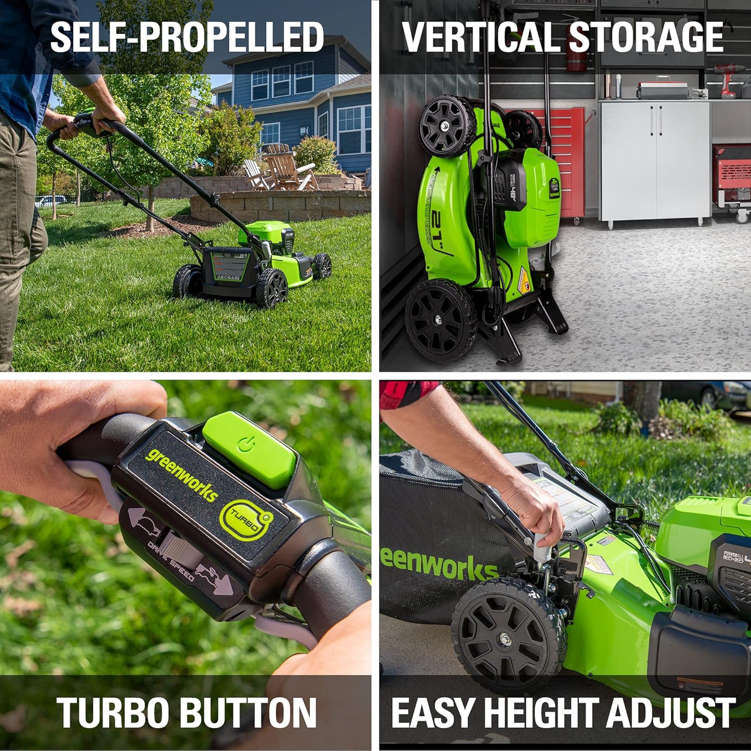 Greenworks 48V (24V x 2) 21" Cordless Battery Self-Propelled Mower & 320 CFM Blower Combo Kit w/ (2) 5.0Ah USB Batteries  (1) 2.0Ah Batter & Chargers