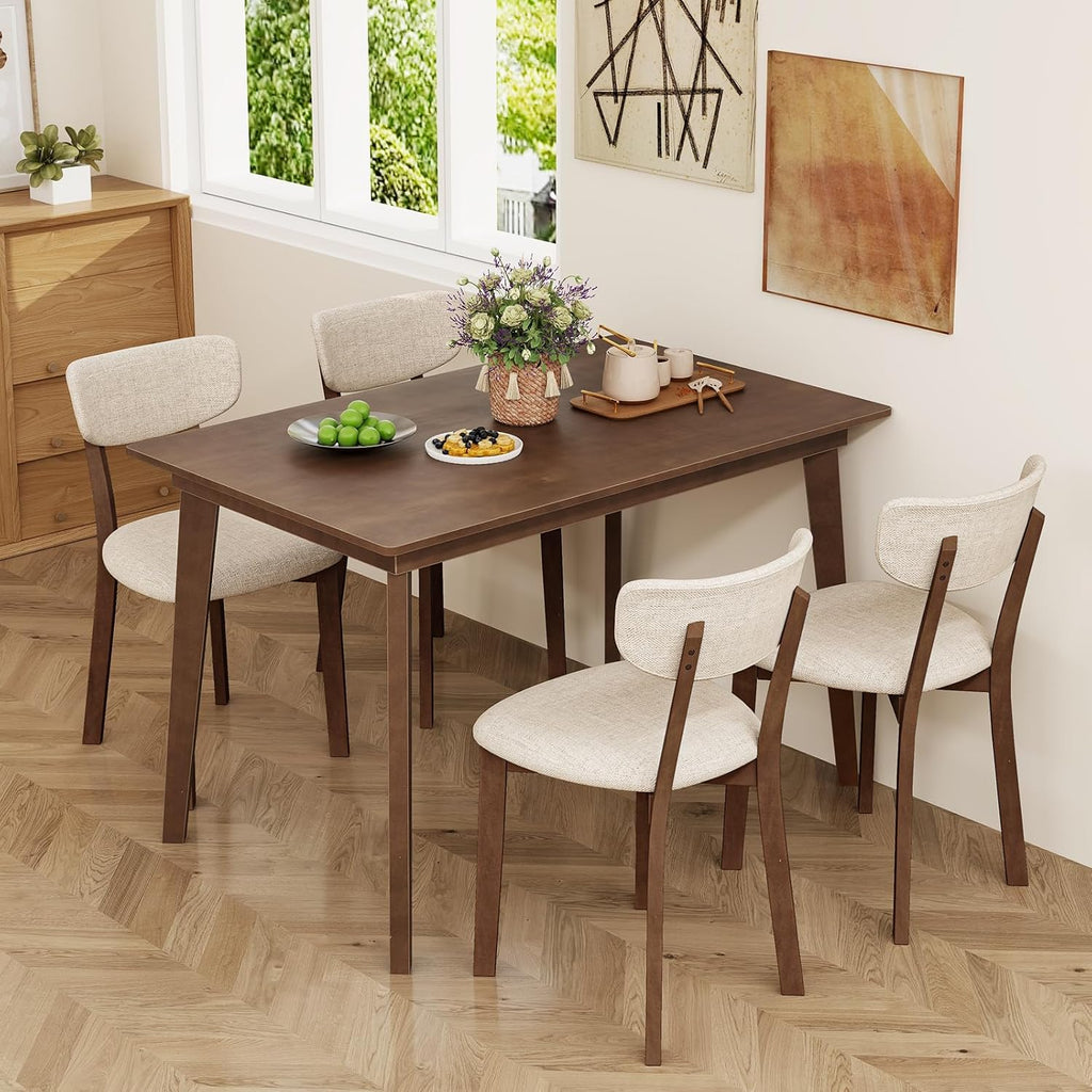 Giantex Dining Table for 4, 48" Rectangular Wooden Kitchen Table with Solid Rubber Wood Legs, Mid Century Modern Dinner Table for Dinette, Living Room, Home Office (Walnut)