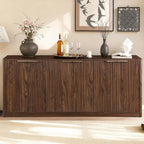 67" Fluted Buffet Cabinet Sideboard with Storage, Large Credenza with 6 Doors Accent Storage Cabinets Mid Century Modern Sideboard for Living Room Kitchen (Walnut)