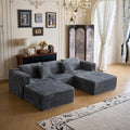 110" Modular Sectional Couch with 2 Movable Ottoman, Cloud Sofa Couches for Living Room, U Shaped Deep Seat Boneless Sofa,Luxury Corduroy Fabric, No Assembly Required Grey