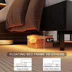 Floating Bed Frame Queen Size with Led Headboard and Charging Station, Metal Platform Bed Base with Storage, Remote Control, Heavy Slats Support, No Box Spring Needed, Noise Free, Black