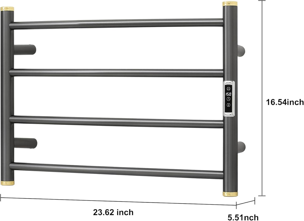 Electric Towel Warmer Rack,Heating Towel Warmer,Timer & Temperature Control,Wall-Mounted Plug-in for Bathroom, Gunmetal Grey,Stainless Steel,4-Bar(16.54x23.62x5.51in)