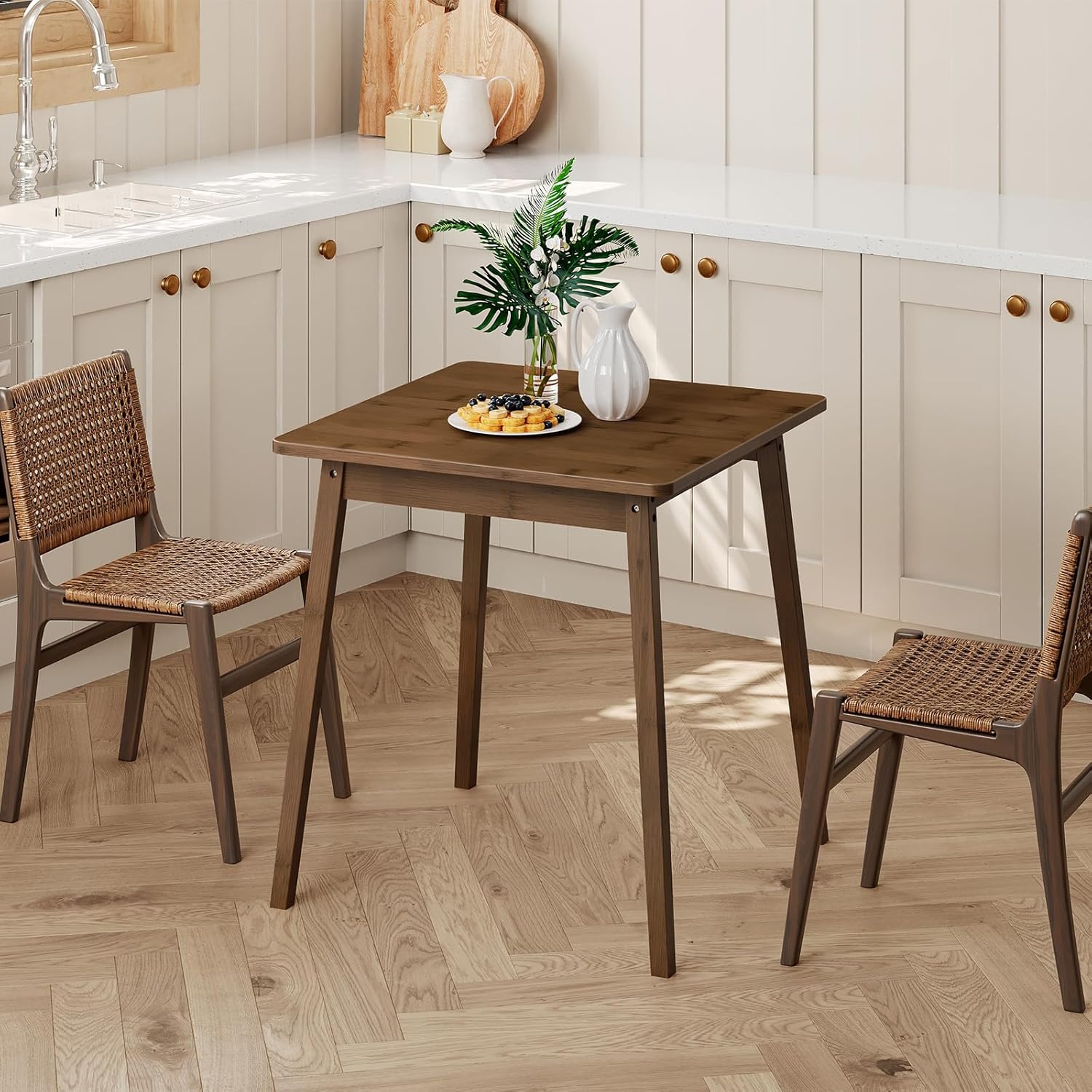 HOOBRO Bamboo Dining Table, Square Dining Table for 2, 27.6" Kitchen Table for Small Space, Writing Table, Easy to Assemble, for Dining Room, Living Room, Office, Kitchen, Apartment, Brown BR70CZ01G1