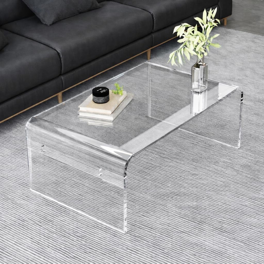 MESAILUP 32inch Premium Clear Acrylic Rectangle Coffee Table for Living Room,Mid Century Transparent Waterfall Lowtea Table, Middle Size Table (32"x16"x16") Need Assembly Fit for 2 Seat Sofa