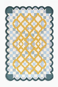 Hand-Tufted Wool Rug with Scalloped Edges | Checkered Light Blue Plaid Pattern Yellow Motif | Cozy Soft Area Rugs Carpet for Living Room, Bedroom, Nursery (Light Blue, Mustard Yellow, 5' x 8')