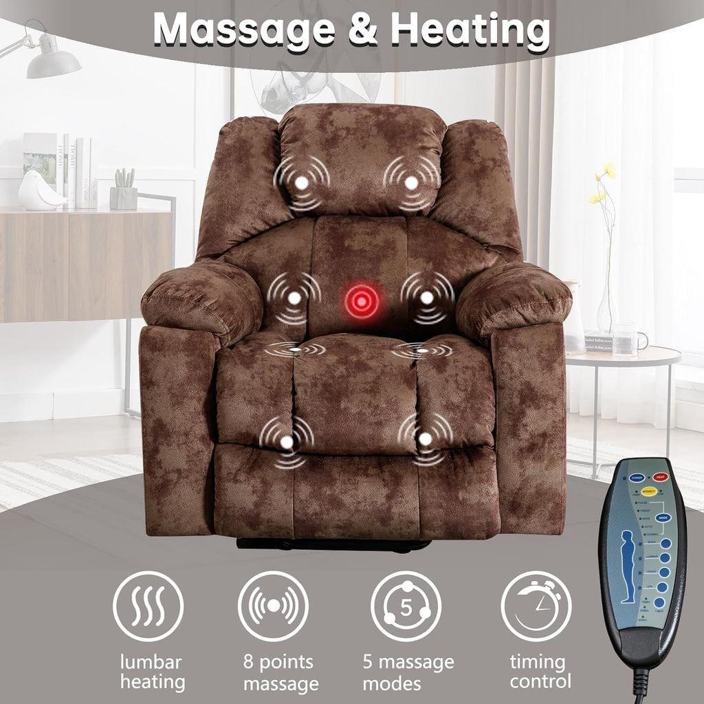 CANMOV Large Power Lift Recliner with Massage and Heat for Elderly, Heavy Duty Lift Recliner for Seniors with USB Port, 2 Hidden Cup Holders (Camel Brown)