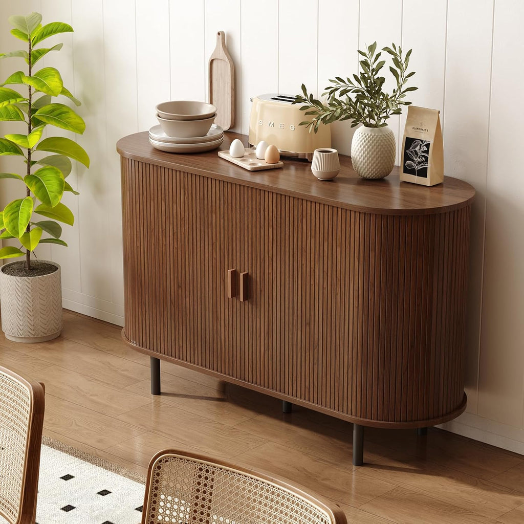 ONBRILL 48" Sideboard Buffet Cabinet with Storage, Storage Cabinet with Sliding Door & Adjustable Shelf, Modern Accent Coffee Bar Console Table for Kitchen, Entryway, Walnut