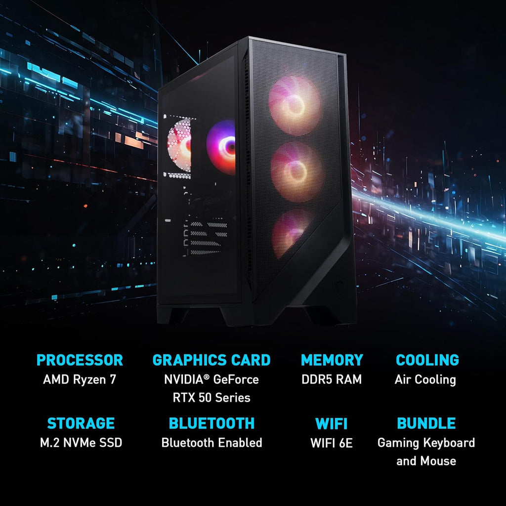 msi Codex Z2 Gaming Desktop: AMD R7-8700F  GeForce RTX 5070  32GB DDR5  2TB m.2 NVMe SSD  USB Type-C  VR-Ready  Windows 11 Home : A8NVP-436US