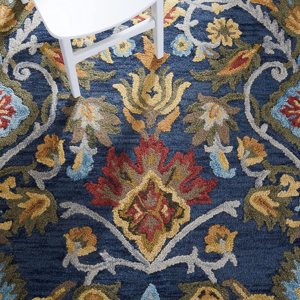 SAFAVIEH Blossom Collection Area Rug - 9' x 12', Navy & Multi, Handmade Wool, Ideal for High Traffic Areas in Living Room, Bedroom (BLM402A)