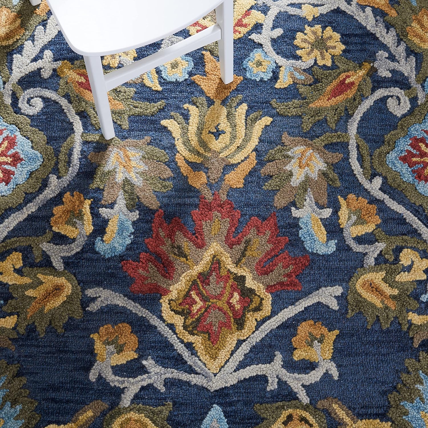 SAFAVIEH Blossom Collection Area Rug - 9' x 12', Navy & Multi, Handmade Wool, Ideal for High Traffic Areas in Living Room, Bedroom (BLM402A)