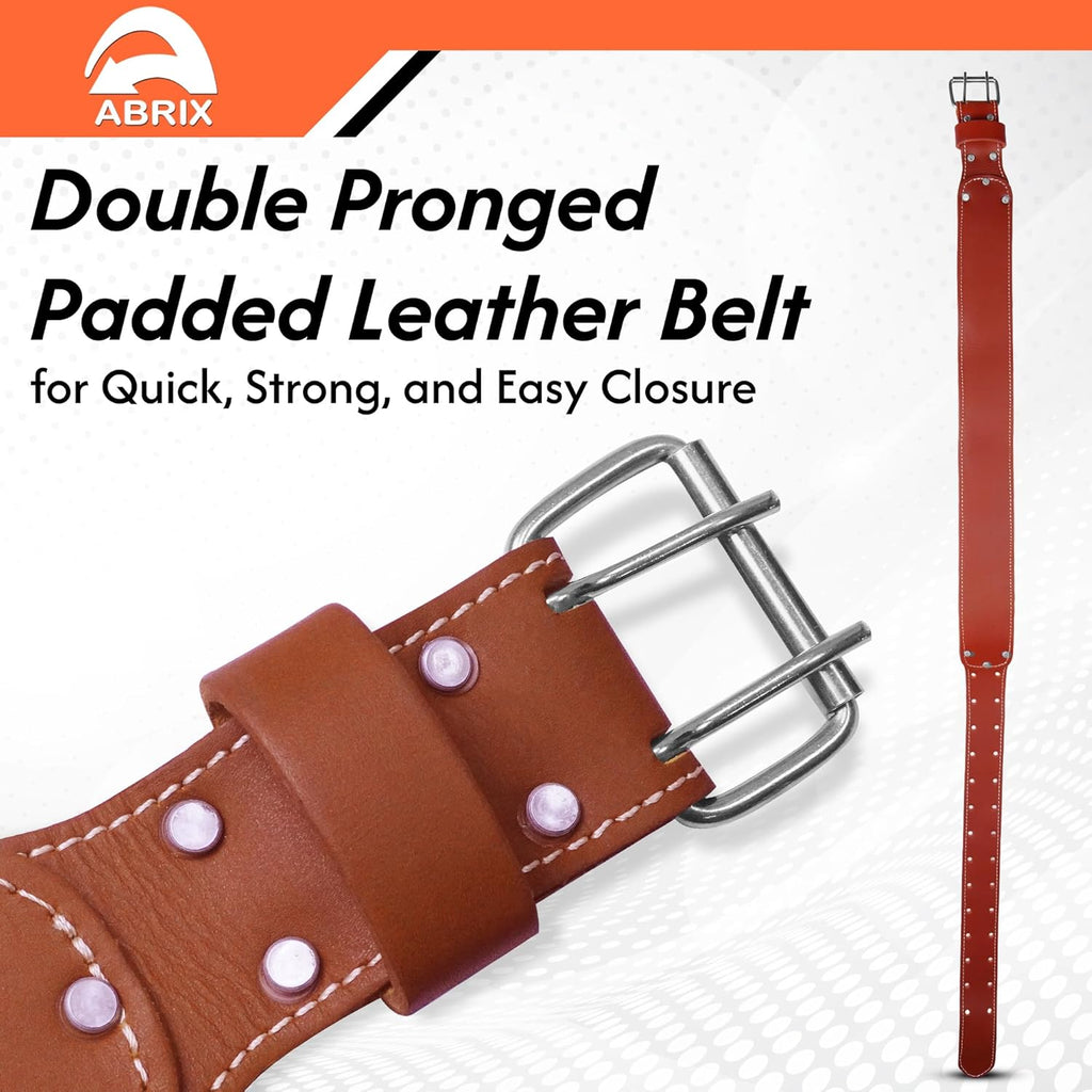 ABRIX Heavy Duty Nylon & Leather Tool Belt for Men Framing Rig Carpenter Tool Belt with Suspender Padded construction belt pauchas construccion (Extra Large, Tool Belt) (Dark Brown, with Suspender)