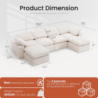KKL 150" U Shaped Sectional Modular Boneless Sofa, 6 Seater Cloud Couch with Ottoman, Corduroy Sectional Couches for Living Room Bedroom, Beige