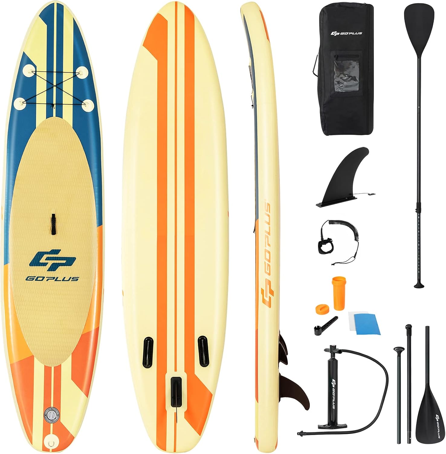 Goplus Inflatable Stand up Paddle Board, 10'/10.5'/11' SUP 6" Thick with Premium Accessories, Adjustable Aluminum Paddle, Leash, Carry Bag, Hand Pump, Removable Fin, ISUP for Adults