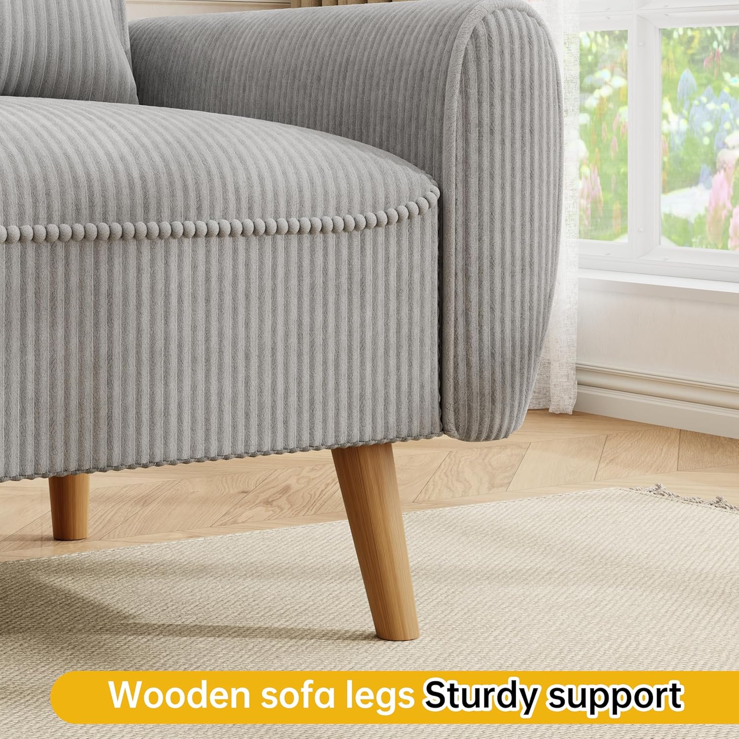 JAMFLY 47'' Small Loveseat Sofa, 2 Seat Compact Couch with Tapered Legs, Light Grey Upholstered Furniture, Solid Wood Frame, Comfy Foam Cushion, Easy Assembly for Small Spaces