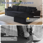 MAXYOYO 104" Modular Sectional Couch with L-Shape Chaise, Modern Boneless Couch for Living Room, Sofa in A Box, Oversized Sofa Sleeper with Deep Seat, No Assembly Required, Black