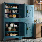 71 "Farmhouse Metal Filing Cabinet with a Drawer and 4 Adjustable Shelves, with 4 Large barn Door Blue Kitchen Cabinets, Metal Food Cabinets for Home, Kitchen, Dining/Living Room (Peacock Blue)