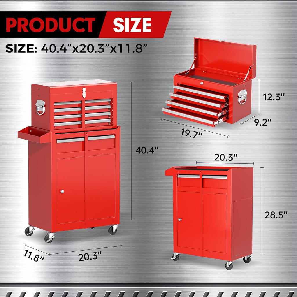 INTERGREAT Tool Chest, 5 Drawers Rolling Tool Chest with Detachable Top Tool Box, Tool Chests with Universal Lockable Wheels, Metal Tool Cart for Garage, Workshop, Barbershop