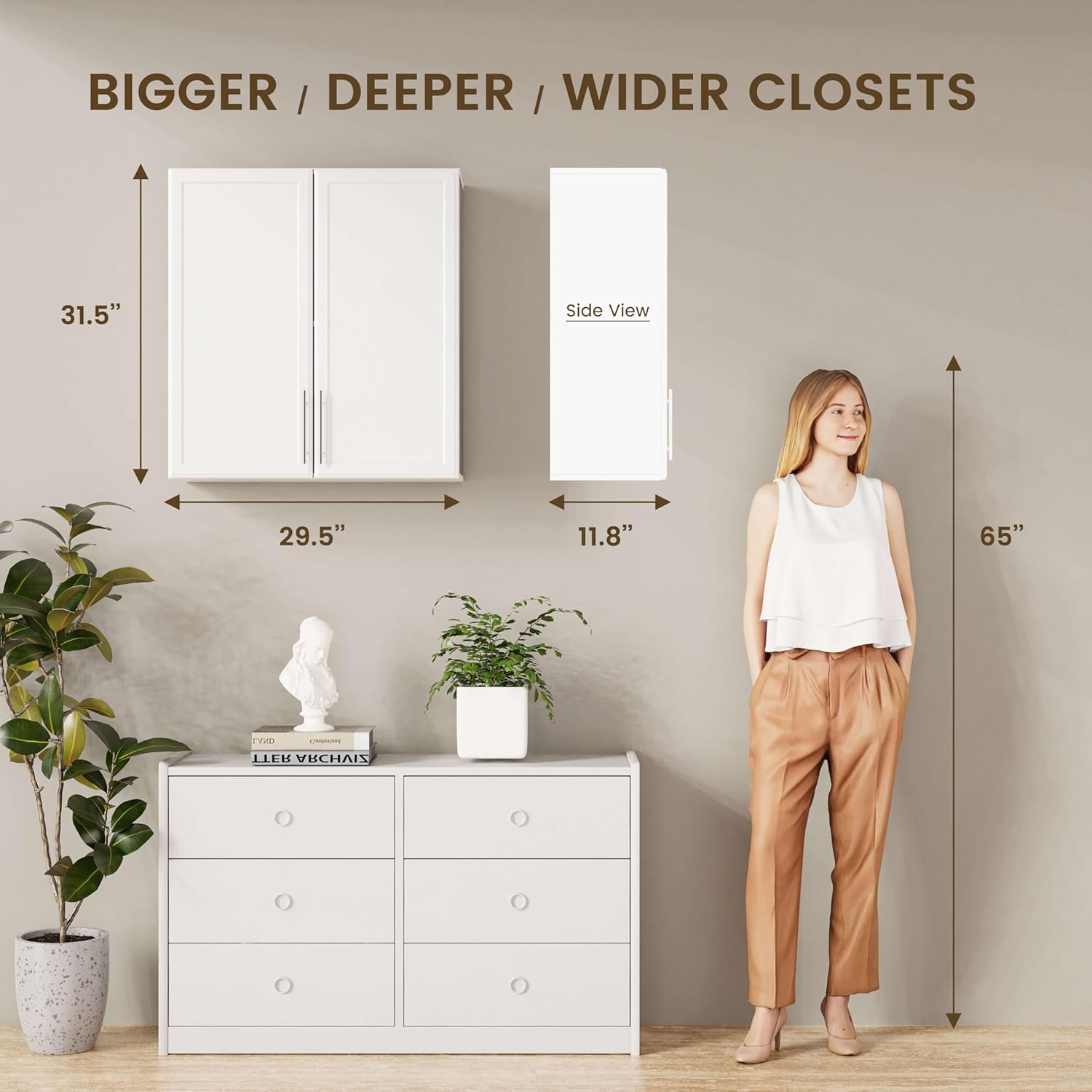 Wall Storage Cabinets - Large Kitchen Laundry Wall Amount Cabinets with Two Shaker Doors and Adjustable Shelf, One of 2pcs,in White
