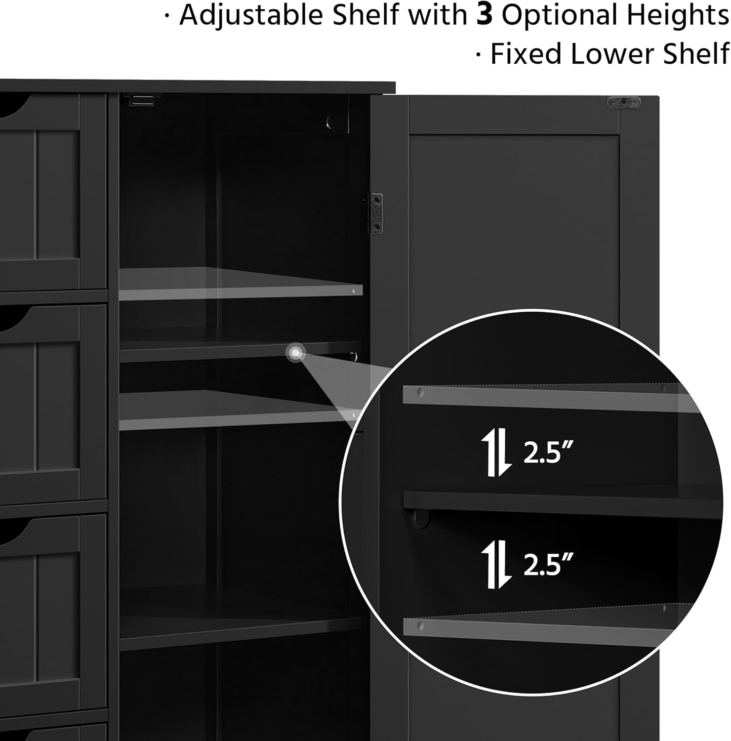Yaheetech Wooden Storage Cabinet, Bathroom Storage Organizer with 4 Drawers & 1 Cupboard, Freestanding Cabinet Table for Bathroom, Entrance Area, Kitchen, Black