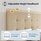 Allewie Upholstered King Size Platform Bed Frame with 4 Storage Drawers and Headboard, Square Stitched Button Tufted, Mattress Foundation with Wooden Slats Support, No Box Spring Needed, Beige