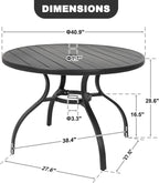 NUU GARDEN 41" Round Metal Outdoor Patio Dining Table for 4, All-Weather Slatted Outdoor Table with 1.57" Umbrella Hole and Adjustable Feet for Lawn Garden Backyard, Black
