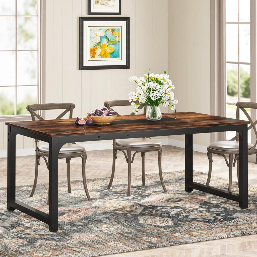 LITTLE TREE 78.7 Inch X-Large Dining Table Rectangular Kitchen Furniture for 6 to 8 People, Brown