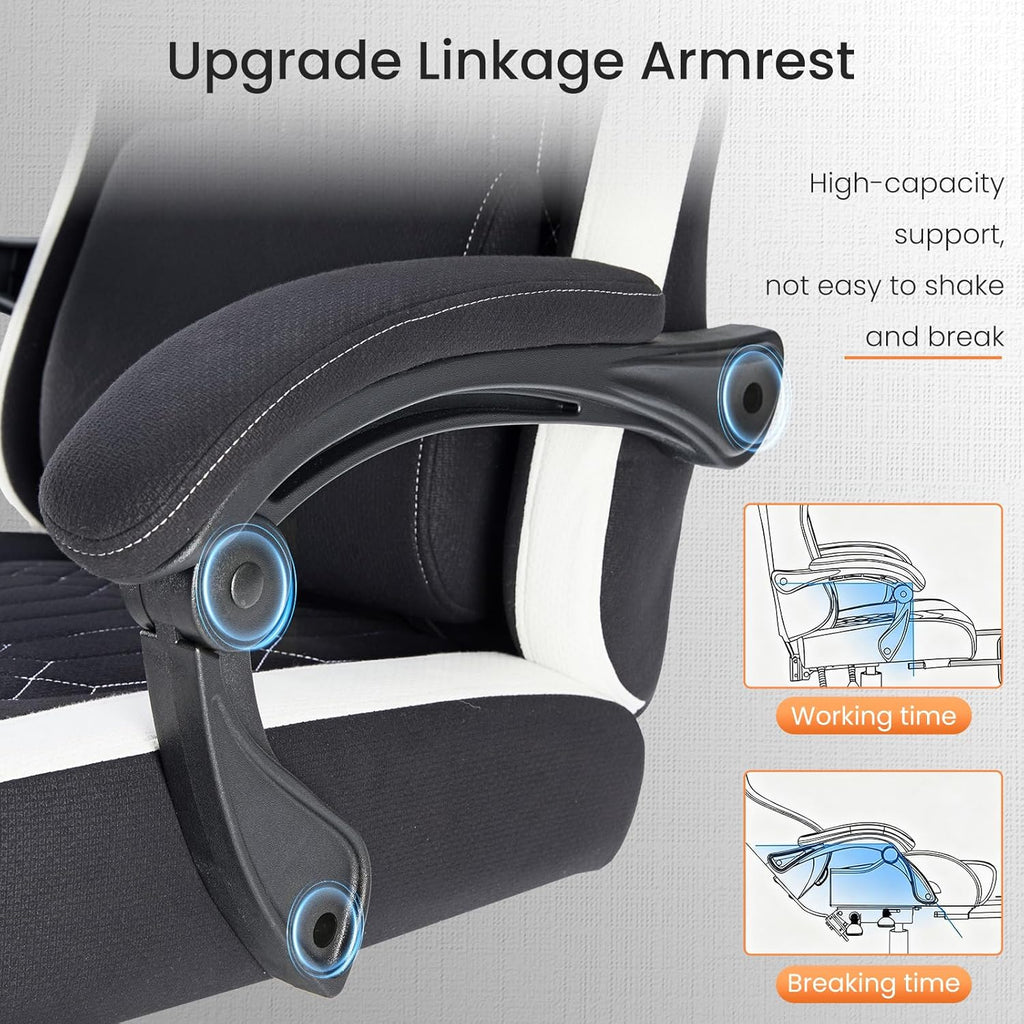 DUMOS Gaming Chair with Linkage Armrests, Video Game Chairs with Pocket Spring Cushion, Ergonomic Computer Silla Gamer Office Desk Chair with Footrest for Adults & Students, Black