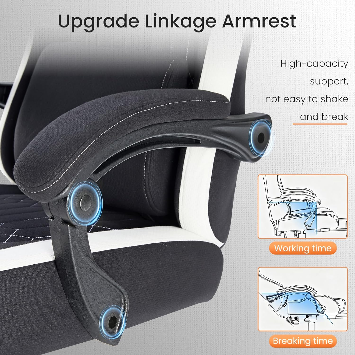 Sweetcrispy Computer Gaming Chair - Ergonomic Desk Chair with Footrest and Lumbar Support, High Back Height Adjustable Task Chair with Linkage Armrests and Headrest, 360° Swivel Wheels, Black