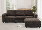 87" Chenille 3 Seater Couch with Soft Ottoman, L-Shape Sectional Sofa with Durable Cup Holders, Upholstered Sofa with Comfy Backrests for Living Room, House, Brown