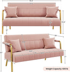 Yaheetech 56.5" W Modern Sofa Small Sofa Luxurious Velvet Fabric Couch with Gold-Tone Metal Arms and Legs for Living Room, Home Office, Studio Pink
