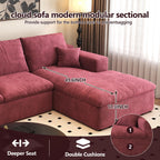 107'' U-Shaped Modern Modular Sectional Cloud Couch Whit Ottoman, 4-Seat Chenille Deep-Seat Sofa with Pillow for Living Room, Bedroom, Apartment, Wine Red