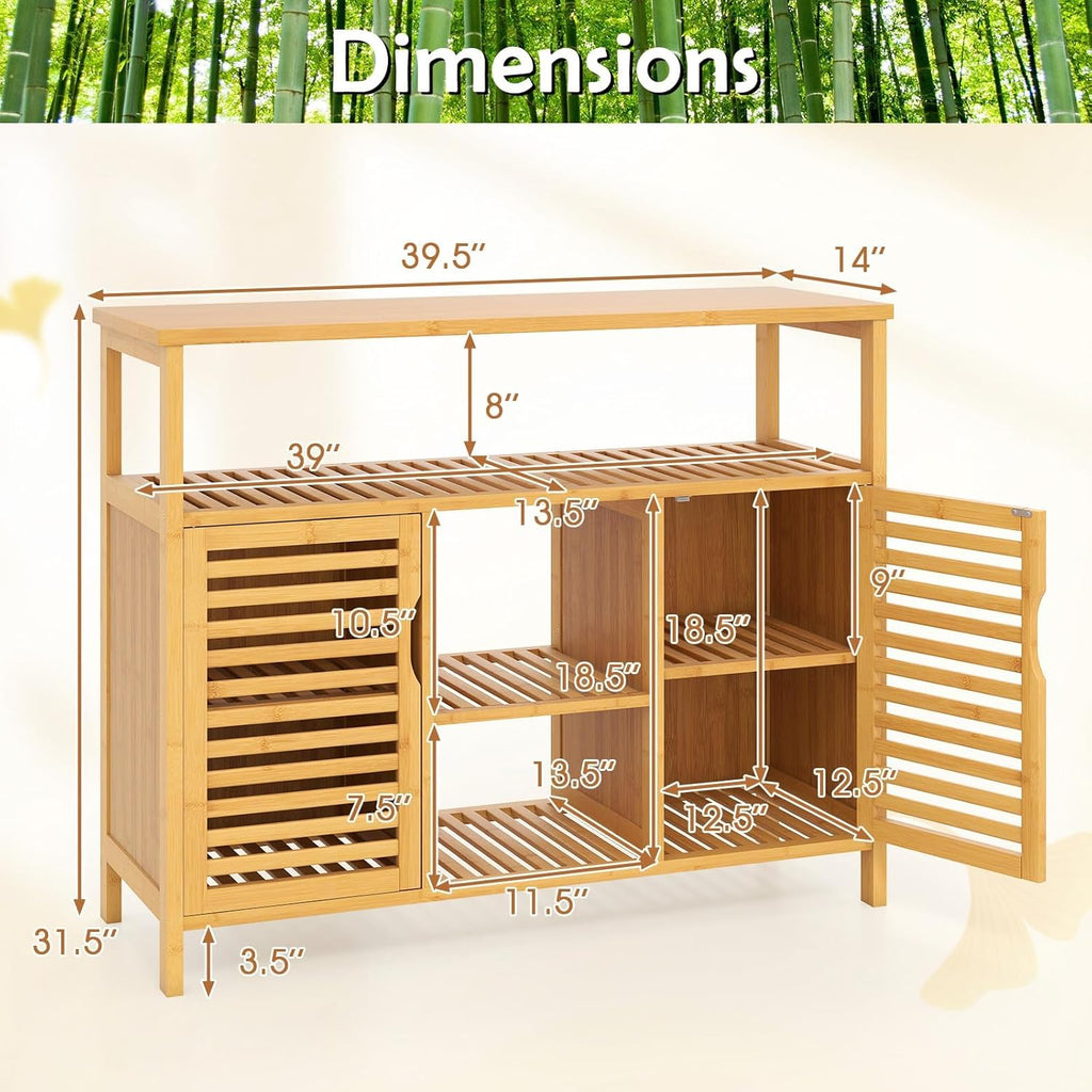 Giantex Bamboo Bathroom Storage Cabinet, 2-Door Storage Organizer with Shelves, Freestanding Floor Cabinet, Slatted Bamboo Home Furniture for Living Room Entryway Kitchen Dining Room, Natural