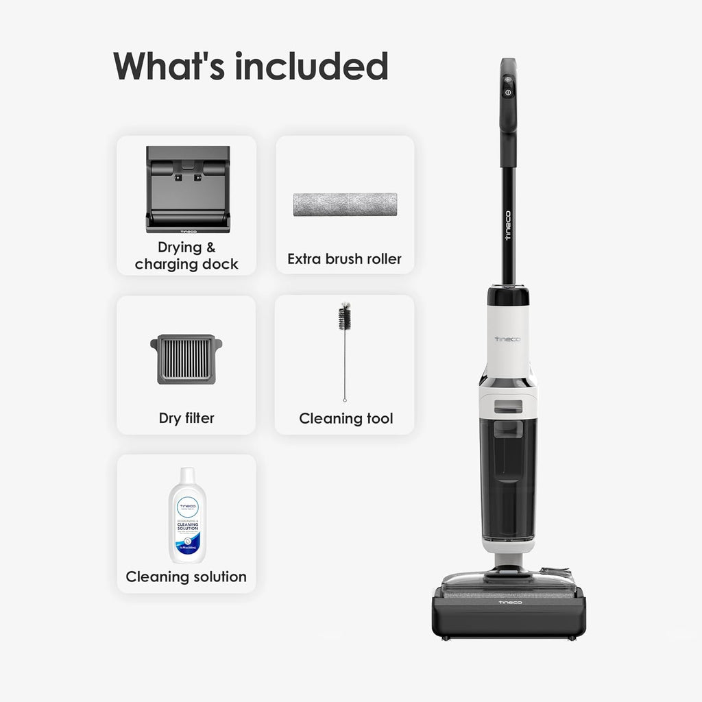 Tineco Floor ONE Stretch S6 Cordless Wet Dry Vacuum Cleaner, 180°Lay-Flat Smart Vacuum Mop, 40 Minutes Long Runtime 158℉ Flashdry Self-Cleaning, Dual-Sided Edge Cleaning Lightweight Floor Cleaner