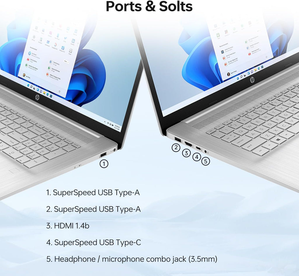 HP 17 Laptop  17.3" HD+ Touchscreen  Intel Core i7-1255U Processor  32GB RAM  1TB SSD  Webcam  HDMI  Backlit Keyboard  Wi-Fi  Windows 11 Home  Silver