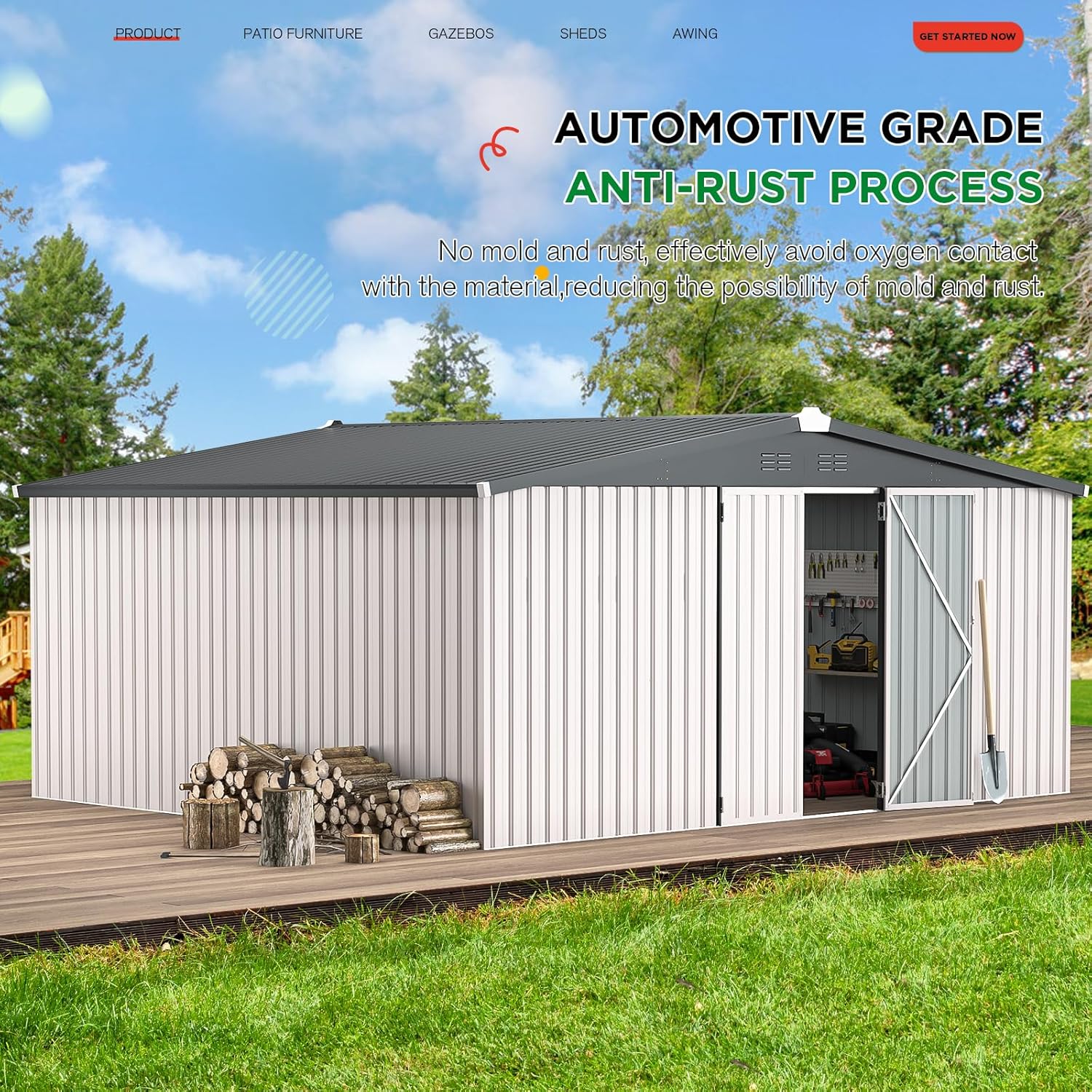AECOJOY 12' x 14' Outdoor Storage Shed  Large 14x12 Metal Sheds & Outdoor Storage Clearance Steel Yard Shed with Lockable Doors  Utility Tool Storage Garden Shed for Backyard  Patio and Outside use