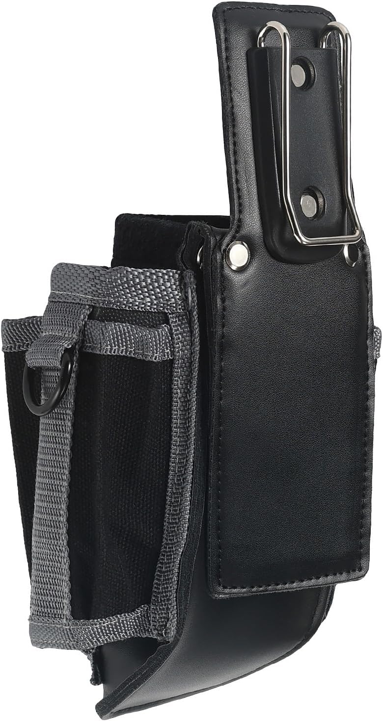 MP1X Leather Backed Small Tool Pouch, Heavy Duty Tool Organizer with 9 Pockets, Belt Clip & D-Rings, Lightweight Compact Tool Bag for Electrician, Construction, Worksite