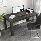 COSTWAY 63' Rectangular Dining Table for 4-6 People, Modern Farmhouse Dinette Table with Large Computer Workstation, Grey