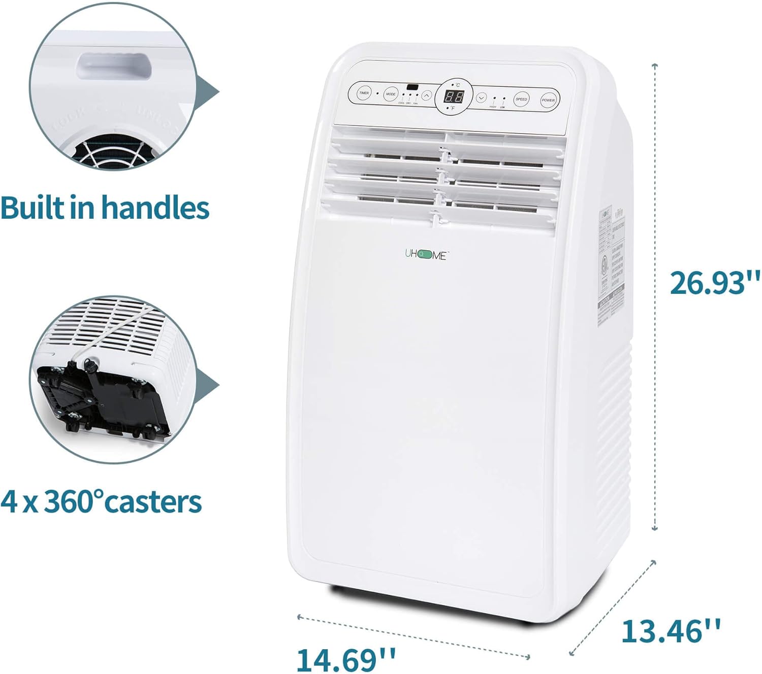 Uhome Portable Air Conditioner, 8000 BTU Compact AC Unit with Cooling, Dehumidifier, Fan, Remote Control and Window Mount Kit Included, White