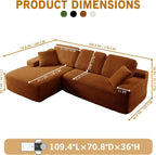 109.4” Modular Sectional Sofa, Convertible Sofa Bed, No Assembly Required Cloud Couch with Deep Seat, Modern L-Shaped Boneless Sofa for Living Room (Orange)