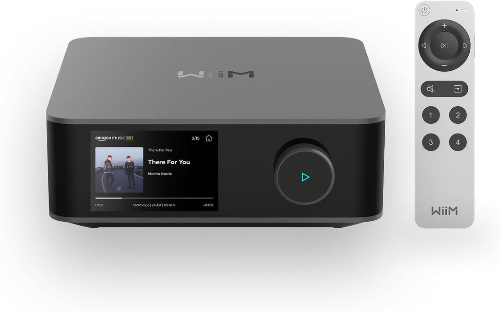WiiM Amp Ultra with Voice Remote 2 | 100W Streaming Amplifier with Premium ESS ES9039Q2M DAC & Dual TI TPA3255 Amps | Built-in RoomFit EQ & Touchscreen | HDMI ARC  Optical  RCA Inputs | Space Gray