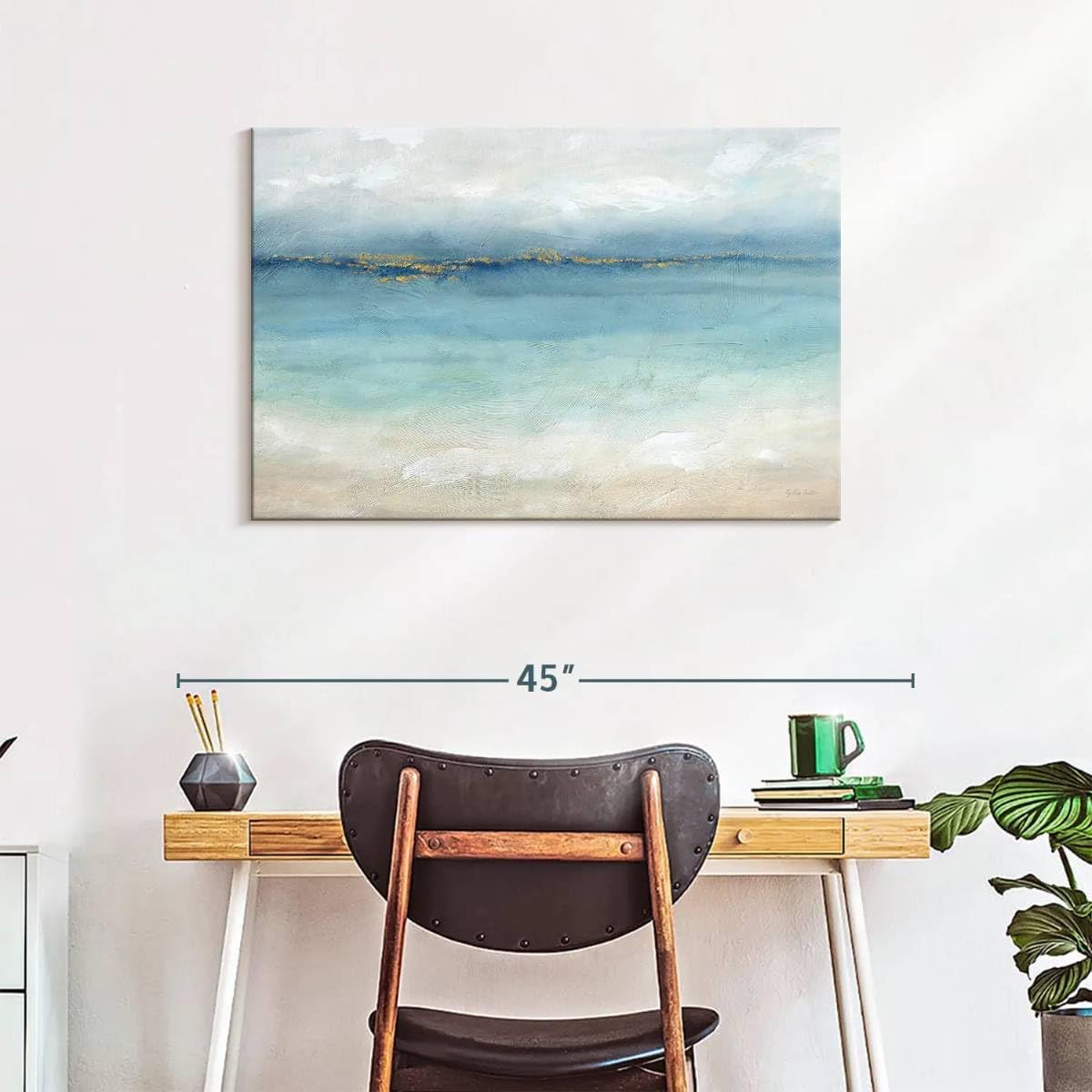 ElephantStock Serene Sea Landscape Wall Art - Horizontal Wrapped Canvas - 1-Piece Hallway Wall Decor - Painting Beach Canvas Print - Blue and White Decor for Wall by Cynthia Coulter - 36" X 24"