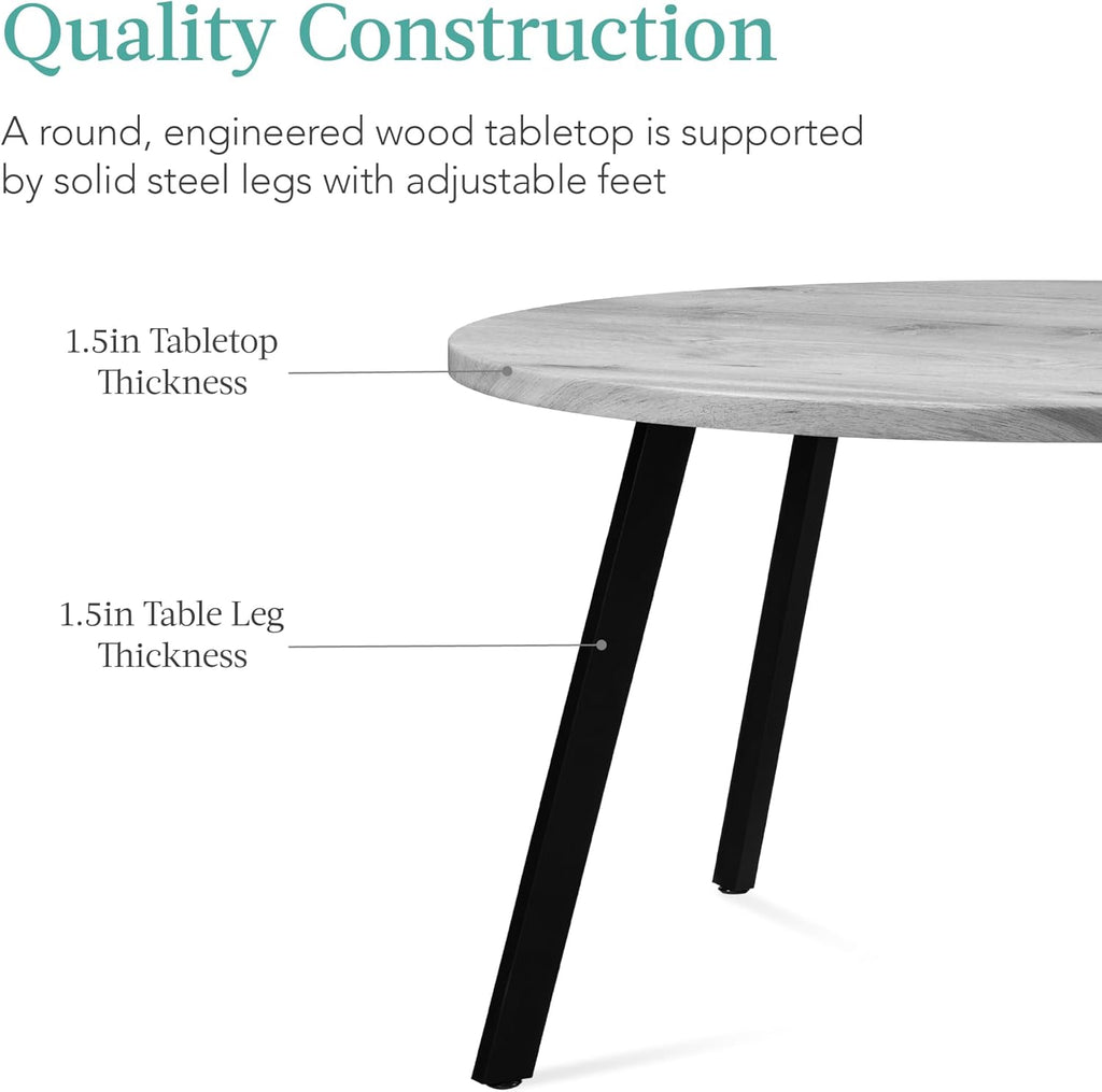 Best Choice Products Round Dining Table 35.5”, Mid-Century Modern Kitchen Table for 2-4 People, Small Space Apartment Dinette, Wood Top W/Steel Legs - Gray