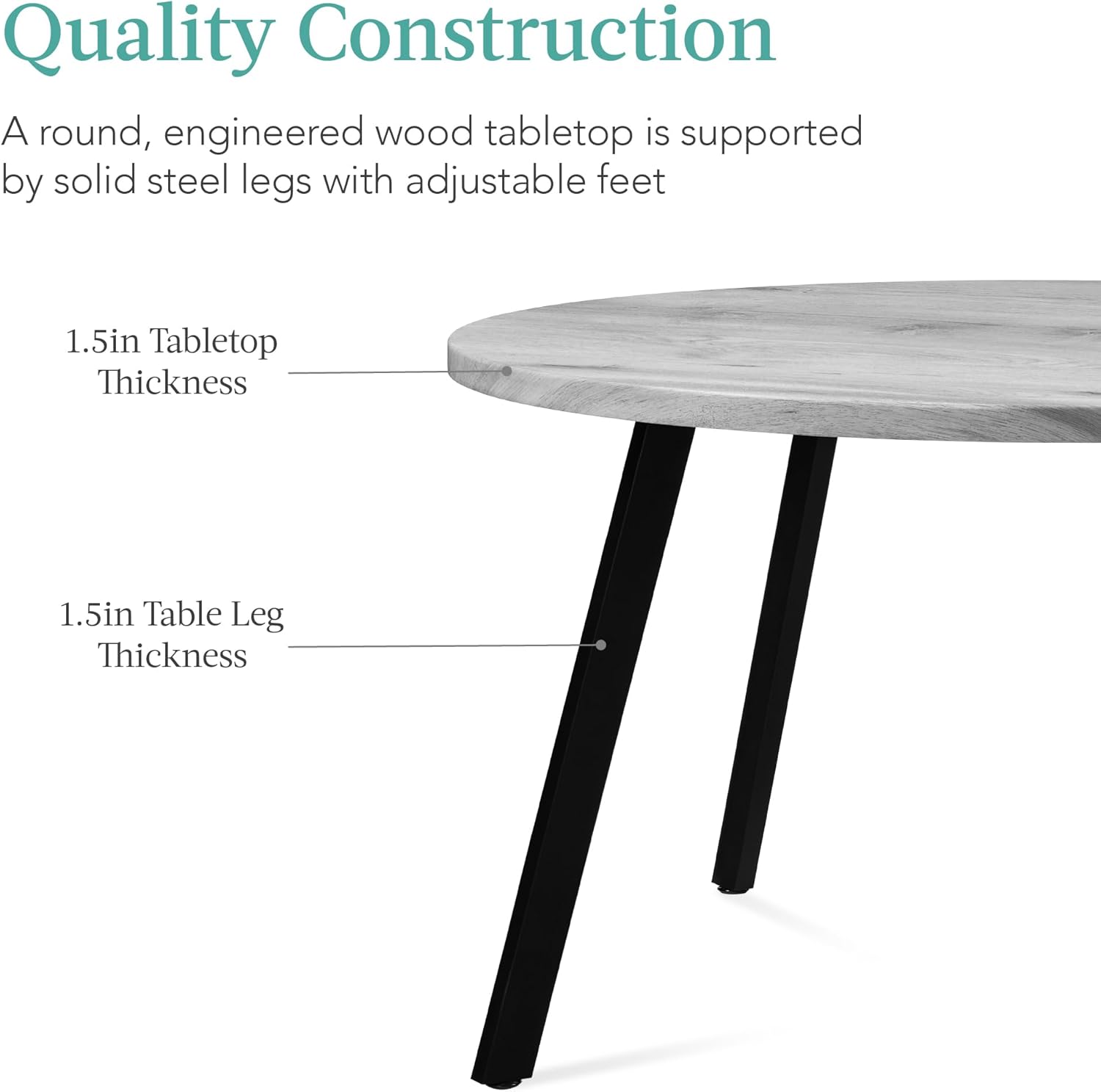 Best Choice Products Round Dining Table 35.5”, Mid-Century Modern Kitchen Table for 2-4 People, Small Space Apartment Dinette, Wood Top W/Steel Legs - Gray
