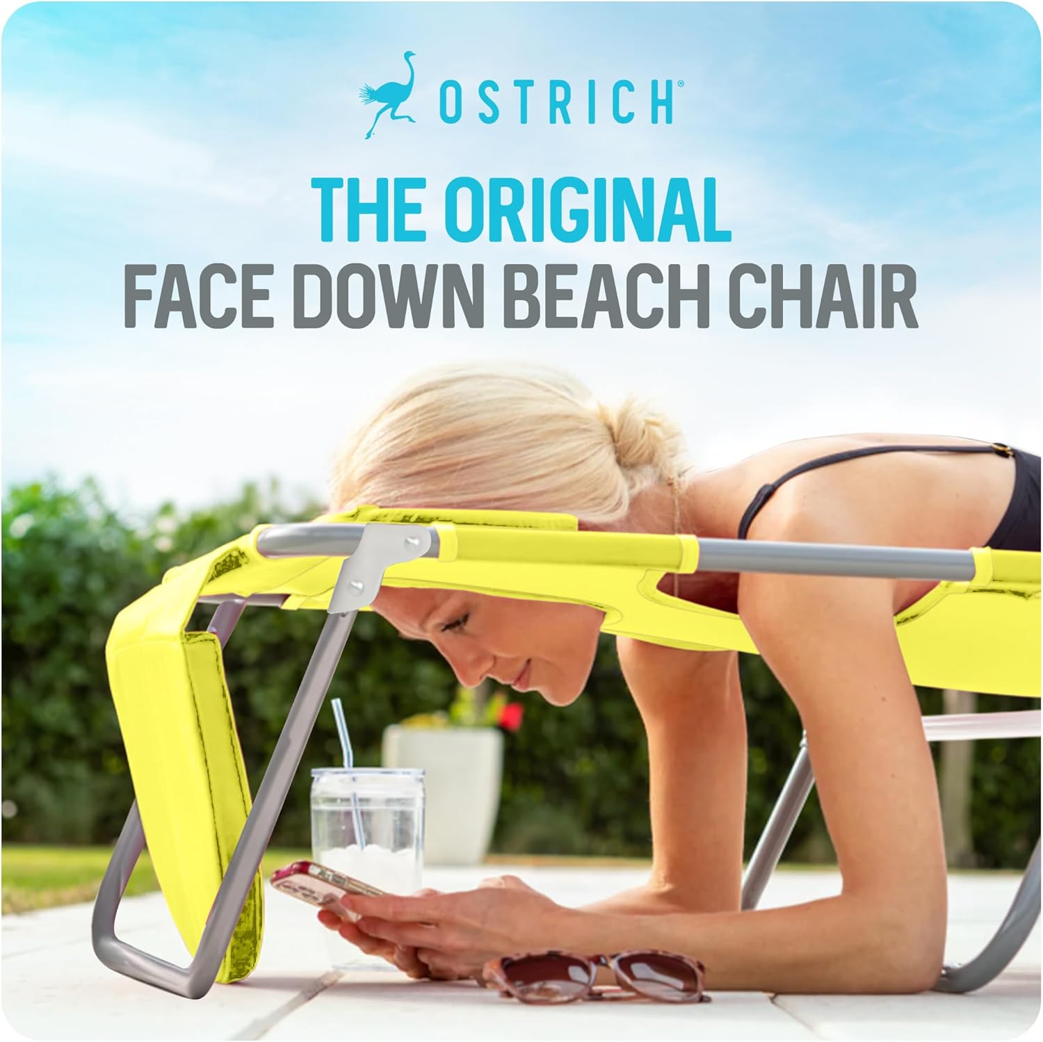 Ostrich the Deluxe 3N1 Lightweight Lawn Beach Reclining Lounge Chair with Footrest, Outdoor Furniture for Patio, Balcony, Backyard, or Porch, Lime