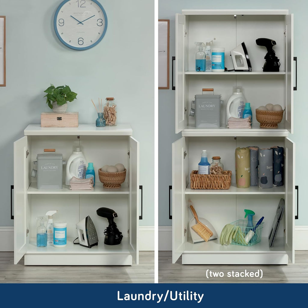 HomePlus Small Kitchen Pantry Storage Cabinet with Adjustable Shelves, Living Room Storage Cabinet, Soft White Finish