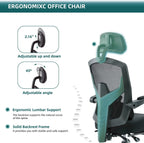 DUMOS Home Office Desk Chair with Footrest, High-Back Mesh Rolling Swivel Reclining Chairs with Wheels, Comfortable Headrest, Lumbar Support, Comfy Arms for Home, Office, Gaming, Student, Inky